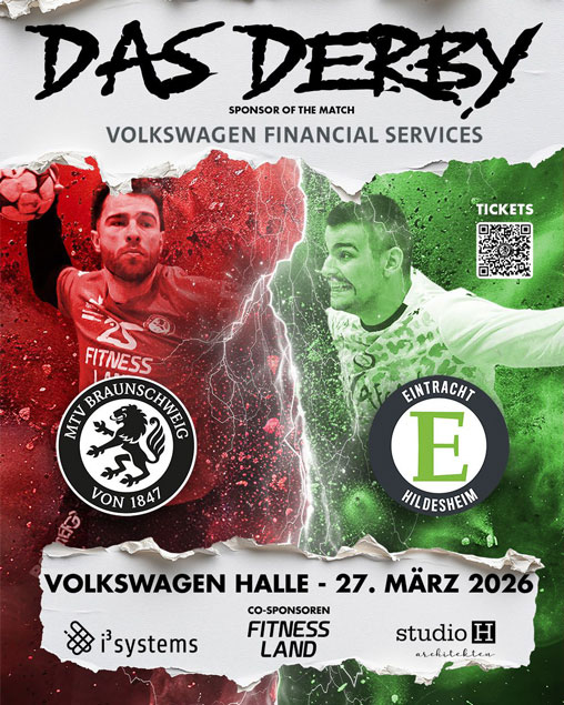 Plakat zur Ankündigung des Derby zwischen dem MTV Braunschwieg und Eintracht Hildesheim