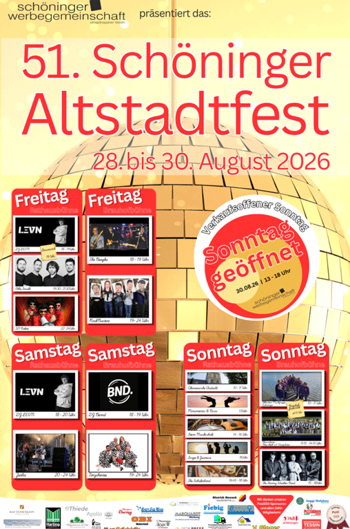 Die Schöninger Innenstadt wird am letzten Augustwochenende wieder zur großen Festmeile mit Essen, Getränken, Musik und Fahrgeschäften.