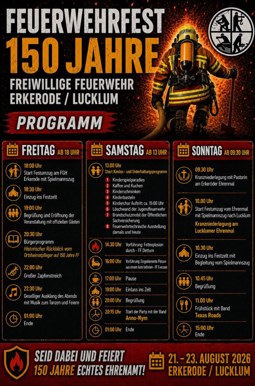 Feuerwehr Erkerode/Lucklum feiert 150-jähriges Bestehen